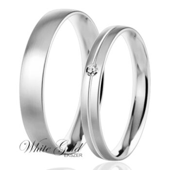 Fehér arany karikagyűrű pár gyémántvéséssel