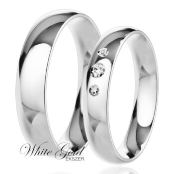 Fehér arany karikagyűrű pár három kővel