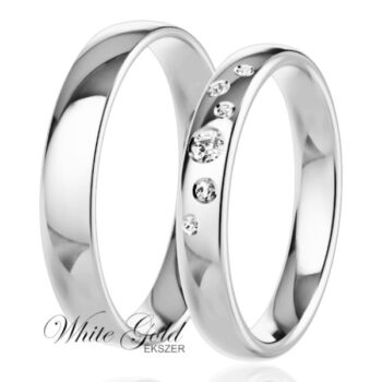 Fehér arany karikagyűrű pár kősoros díszítéssel