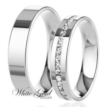 Fehér arany karikagyűrű pár sorköves foglalással