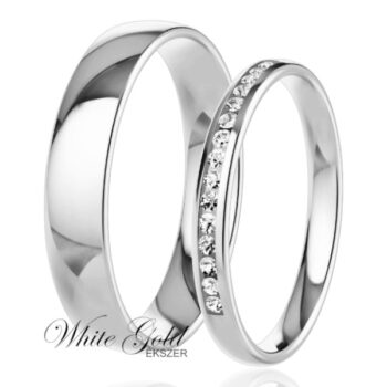Fehér arany karikagyűrű pár sorköves női gyűrűvel