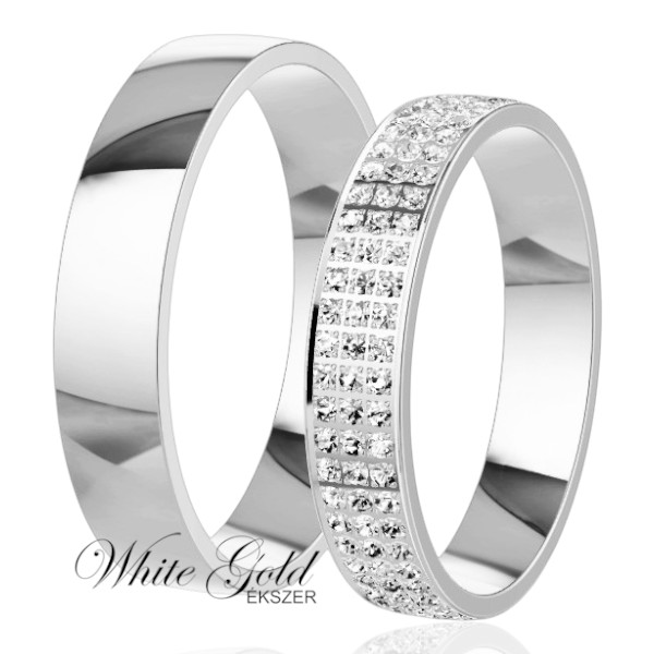feher-arany-karikagyuru (117) Fehér arany karikagyűrű pár háromsoros kősorral