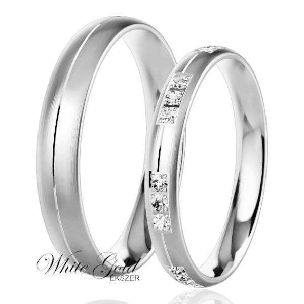feher-arany-karikagyuru (122) Fehér arany karikagyűrű pár modern kősorral