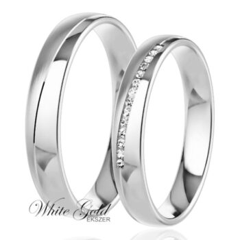 Fehér arany karikagyűrű pár átlós kősorral