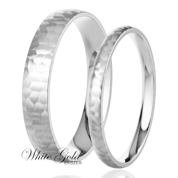 feher-arany-karikagyuru (126) Fehér arany karikagyűrű pár kalapált felülettel