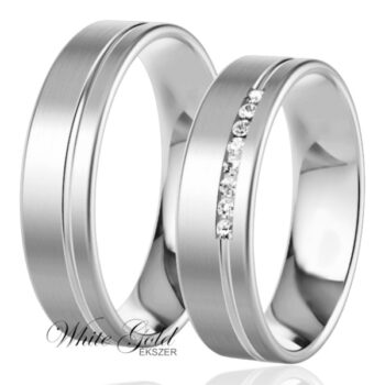 Fehér arany karikagyűrű pár gyémántvéséssel 