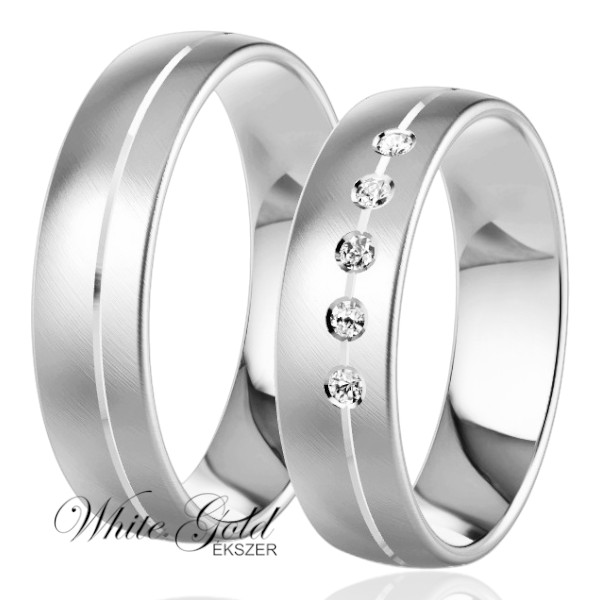 feher-arany-karikagyuru (129) Fehér arany karikagyűrű pár gyémántvéséssel és sorköves díszítéssel