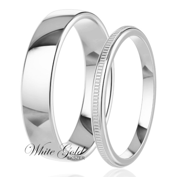 feher-arany-karikagyuru (18) Fehér arany karikagyűrű pár finom vésetű női gyűrűvel