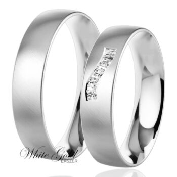 feher-arany-karikagyuru (23) Fehér arany karikagyűrű pár selyemfényű felülettel és hullám vonalban foglalt kövekkel