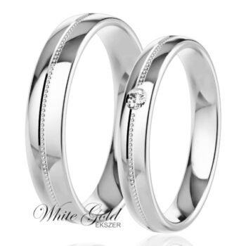 Fehér arany karikagyűrű pár gyöngyözött mintával