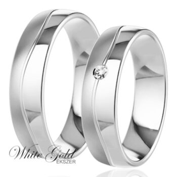 Fehér arany karikagyűrű pár hullám vonallal
