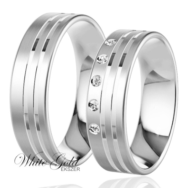 feher-arany-karikagyuru (40) Fehér arany karikagyűrű pár sorköves díszítéssel