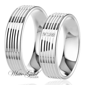 Fehér arany karikagyűrű pár gyémántvésett mintával