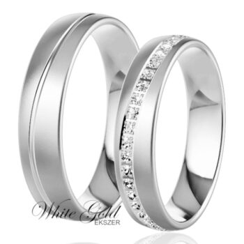 Fehér arany karikagyűrű pár sorköves női gyűrűvel