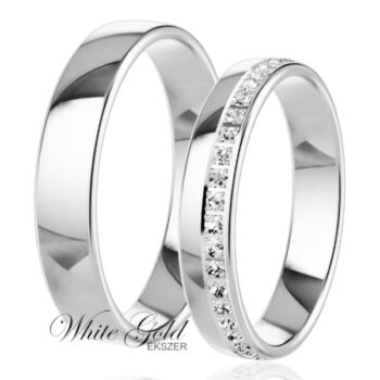 Fehér arany karikagyűrű pár sorköves női gyűrűvel