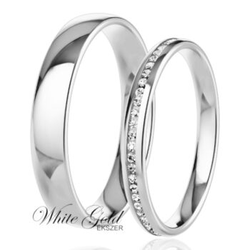 Fehér arany karikagyűrű pár sorköves női gyűrűvel