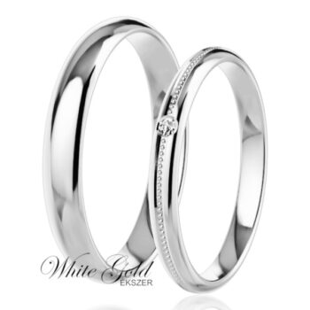 Fehér arany karikagyűrű pár gyöngyözéssel