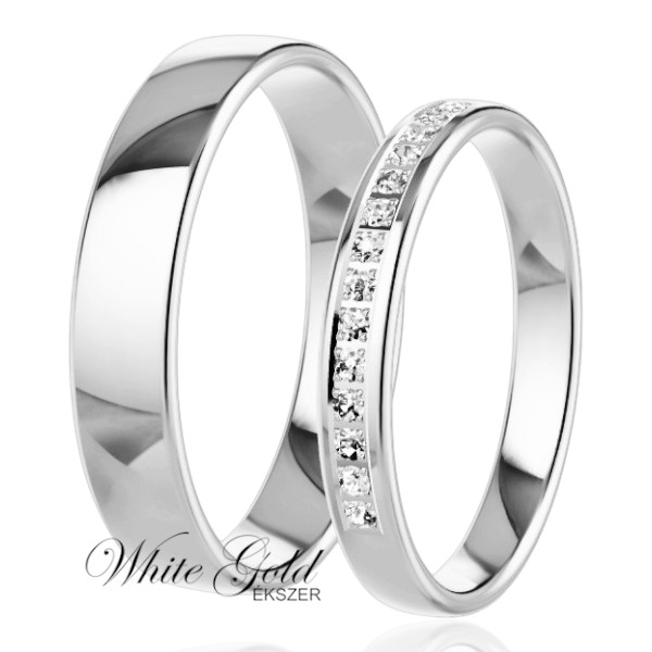 feher-arany-karikagyuru (62) Fehér arany karikagyűrű pár sorköves női gyűrűvel