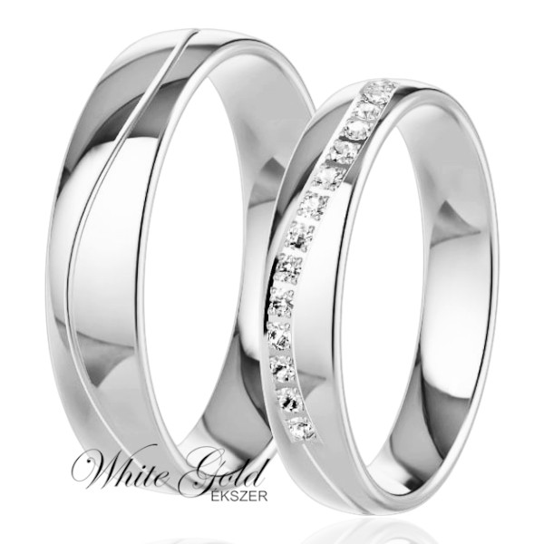 feher-arany-karikagyuru (64) Fehér arany karikagyűrű pár hullámba foglalt kövekkel