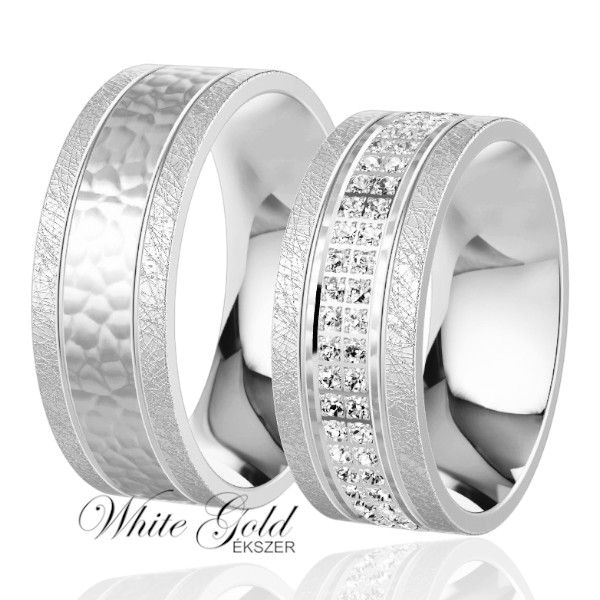 feher-arany-karikagyuru (69) Fehér arany karikagyűrű pár kalapált és jégkarc felülettel