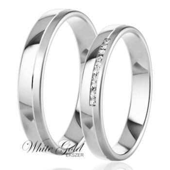 Fehér arany karikagyűrű pár sorköves női gyűrűvel
