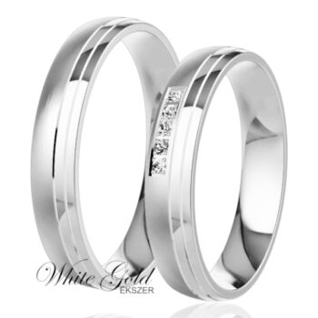 Fehér arany karikagyűrű pár véséssel és kősorral