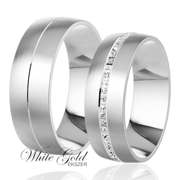 feher-arany-karikagyuru (85) Fehér arany karikagyűrű pár sorköves díszítéssel