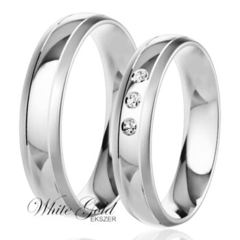 Fehér arany karikagyűrű pár hármas kősorral