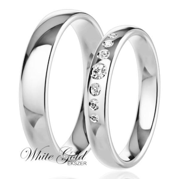 feher-arany-karikagyuru (93) Fehér arany karikagyűrű pár váltakozó méretű kövekkel