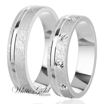 Fehér arany karikagyűrű pár jégkarc felülettel