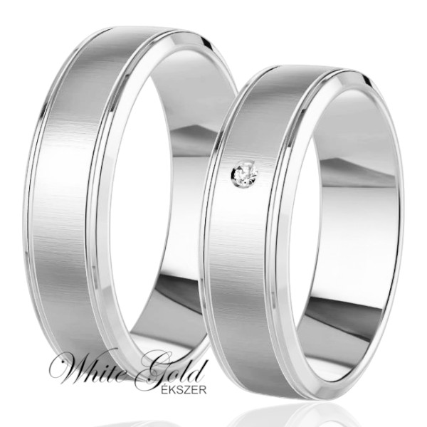 Fehér arany karikagyűrű pár fényes szegéllyel