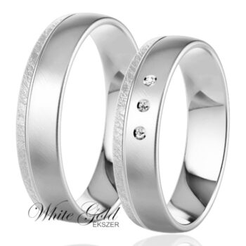 Fehér arany karikagyűrű pár jégkarc szegéllyel és kövekkel