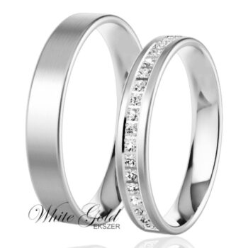 Fehér arany karikagyűrű pár sorköves női gyűrűvel