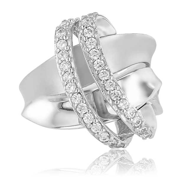 Fehér arany különleges női gyűrű köves díszítéssel 