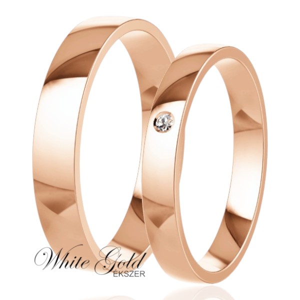 roze-arany-karikagyuru (101) Rozé arany karikagyűrű pár klasszikus fényű felülettel és egyköves női gyűrűvel