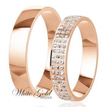 Rozé arany karikagyűrű pár háromsoros köves női gyűrűvel