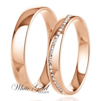Rozé arany karikagyűrű pár hullámba foglalt köves női gyűrűvel