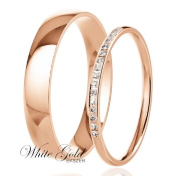 Rozé arany karikagyűrű pár sorköves női gyűrűvel