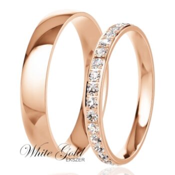 Rozé arany karikagyűrű pár sorköves női gyűrűvel