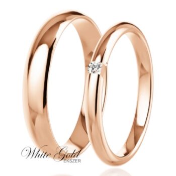 Rozé arany karikagyűrű pár egyköves női gyűrűvel
