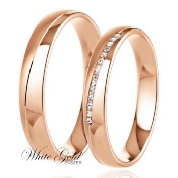 Rozé arany karikagyűrű pár sorköves női gyűrűvel
