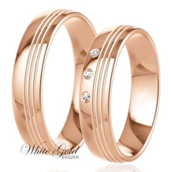 Rozé arany karikagyűrű pár háromköves női gyűrűvel