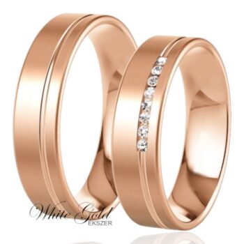 Rozé arany karikagyűrű pár sorköves női gyűrűvel