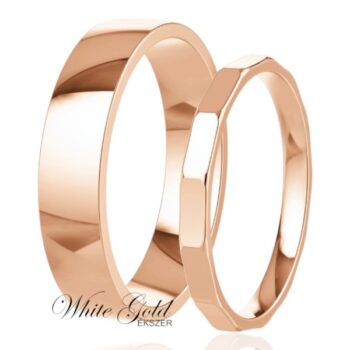 Fényes rozé arany karikagyűrű pár lapidált női gyűrűvel