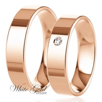 Fényes rozé arany karikagyűrű pár egy kővel
