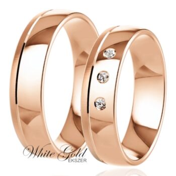 Fényes rozé arany karikagyűrű pár három kővel