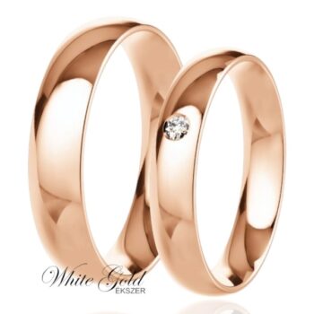 Fényes rozé arany karikagyűrű pár egy kővel