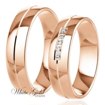Fényes rozé arany karikagyűrű pár sorköves díszítéssel