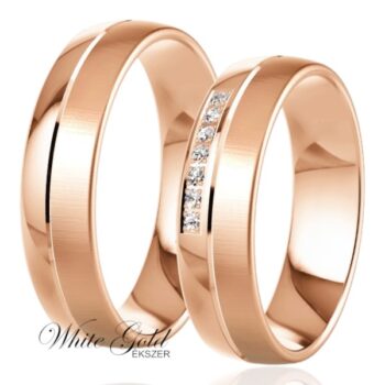 Matt-fényes rozé arany karikagyűrű pár sorköves díszítéssel