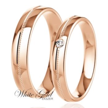 Gyöngyözött rozé arany karikagyűrű pár egy kővel